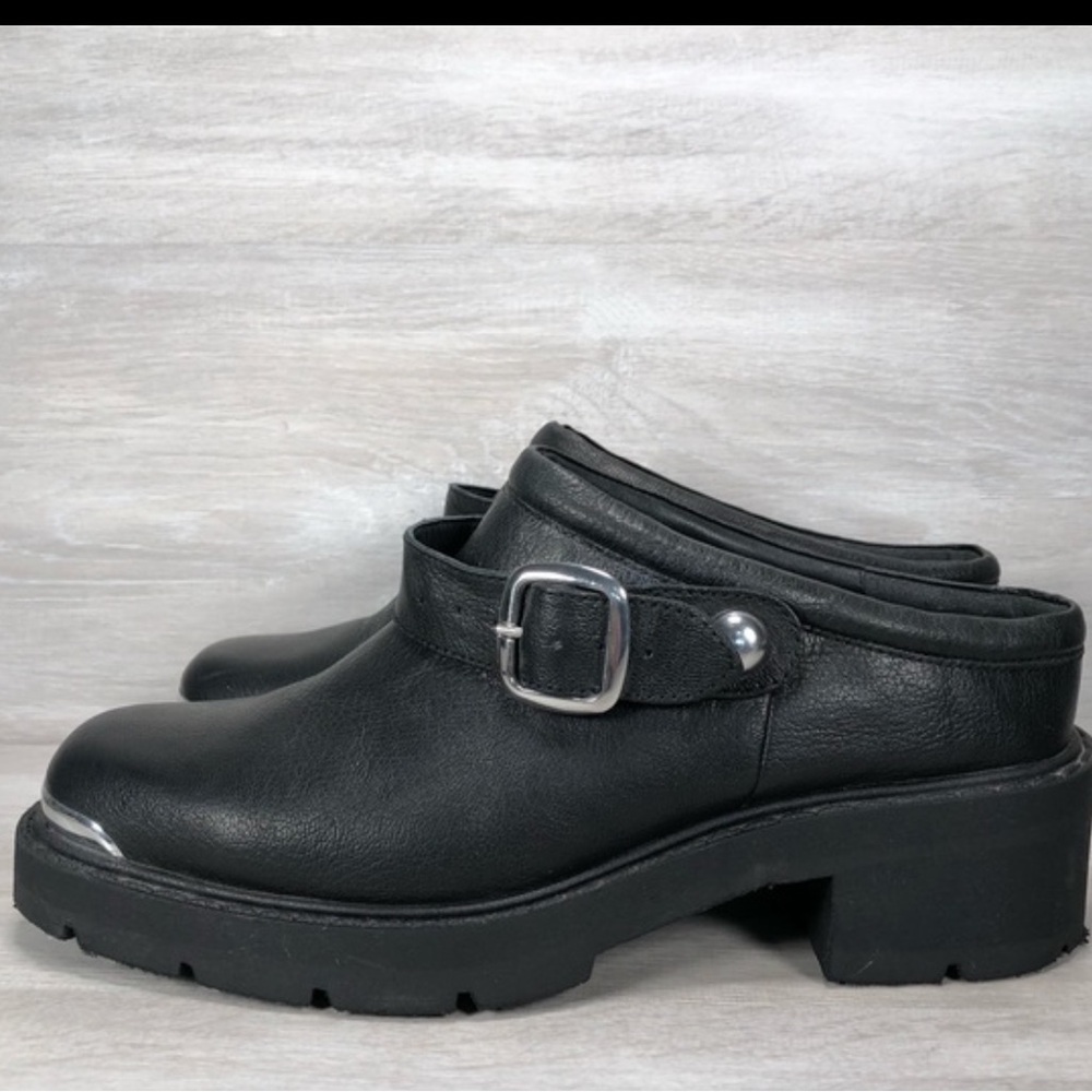 Free People Kingston Black Leather Slingback Clog Shoes